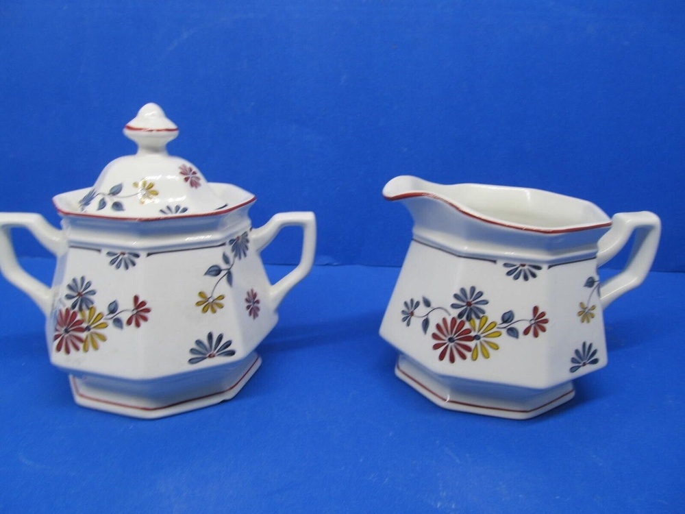 Adams Ironstone Vermont Covered Sugar Dish And Creamer Excellent Cond